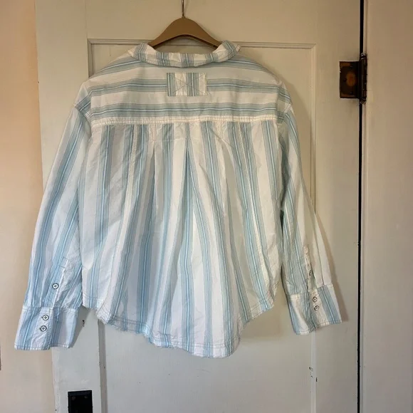 We The Free Button Down Striped Light Blue White Kelia Trapeze Boho Shirt Medium - Picture 6 of 16